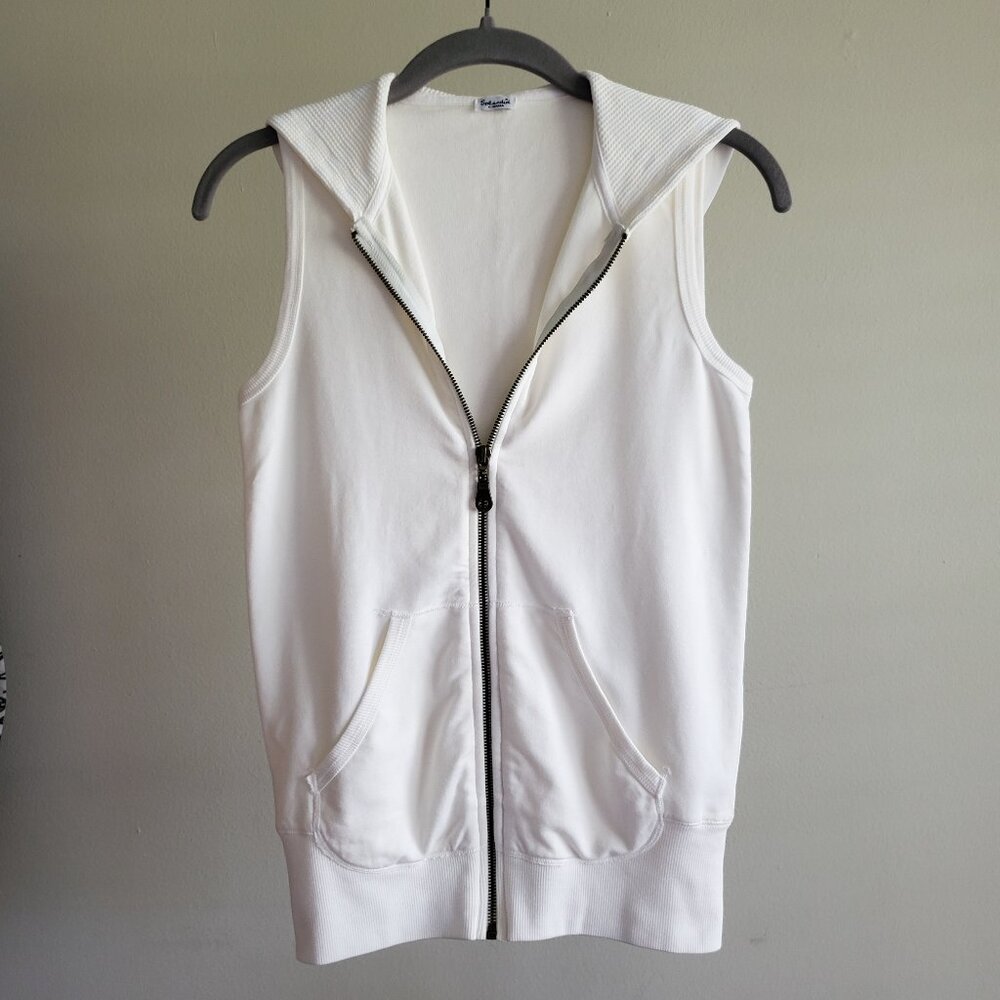 Splendid Off-White Cotton Full Zip Hoodie Vest with Pockets XS